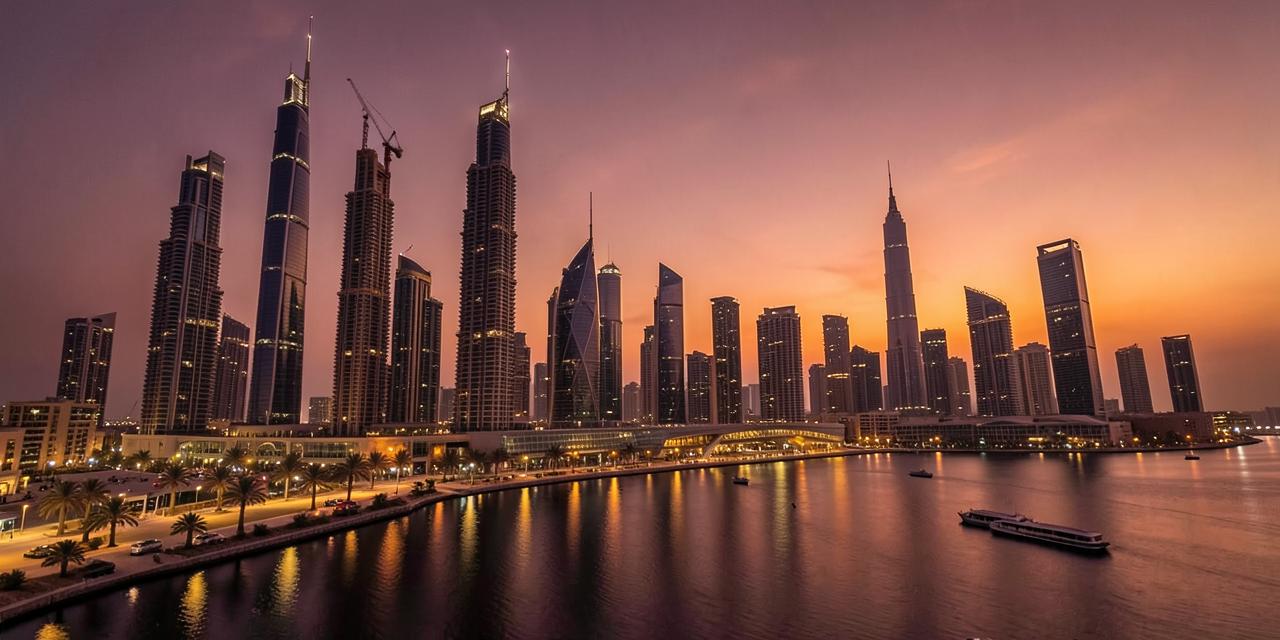 Doha financial district skyline at dusk